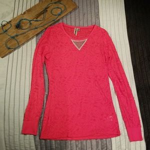 BKE Rose Semi-Sheer Long-sleeve